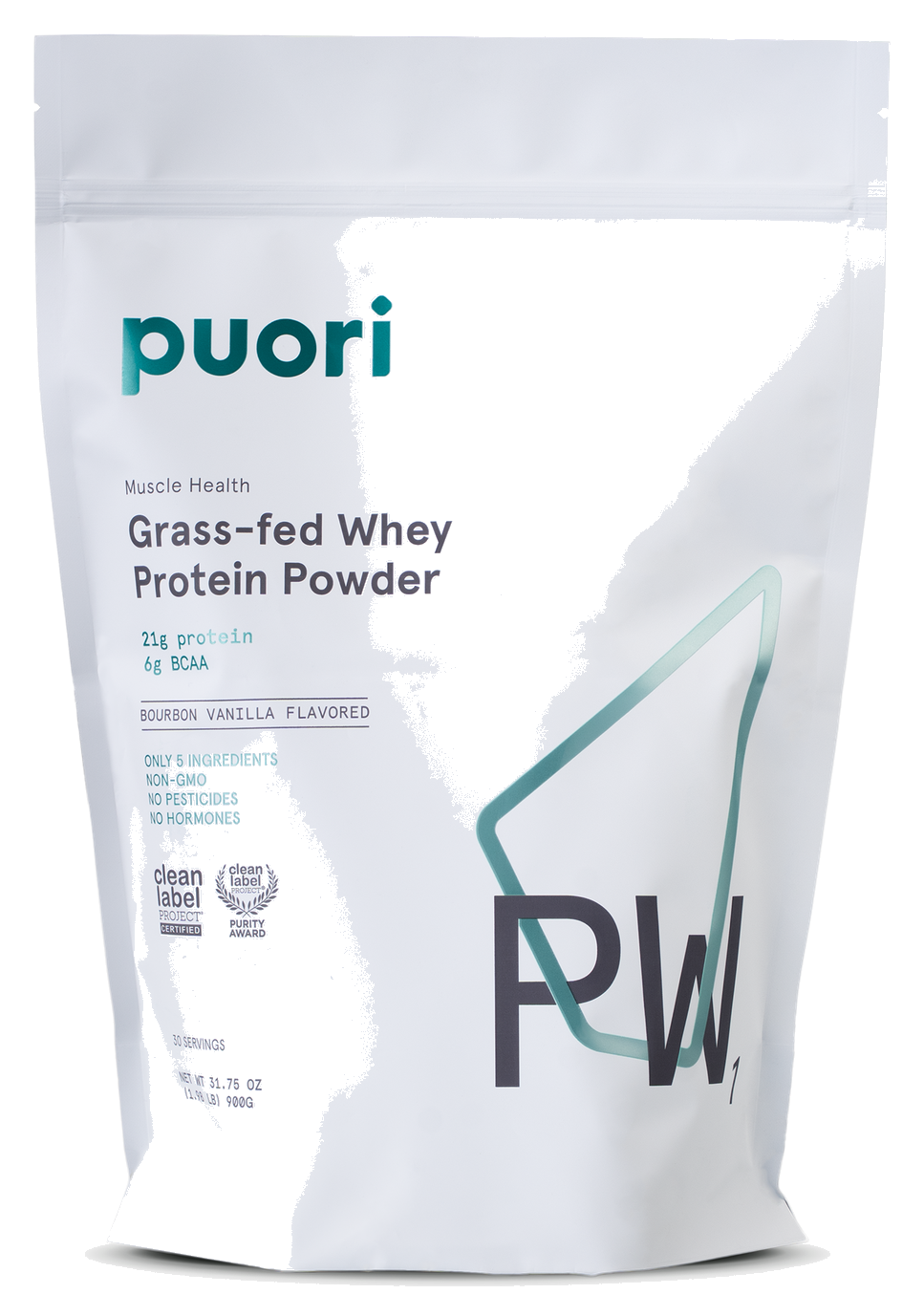 Puori PW1 grass-fed whey protein bourbon vanilla pouch from the live Puori product page